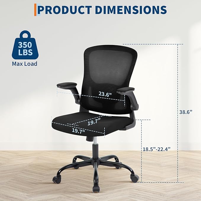 Premium Ergonomic High-Back Mesh Office Chair - Adjustable Height, Flip-Up Armrests & Lumbar Support - Comfy Swivel Seat for Home, Gaming & Work - Black Net