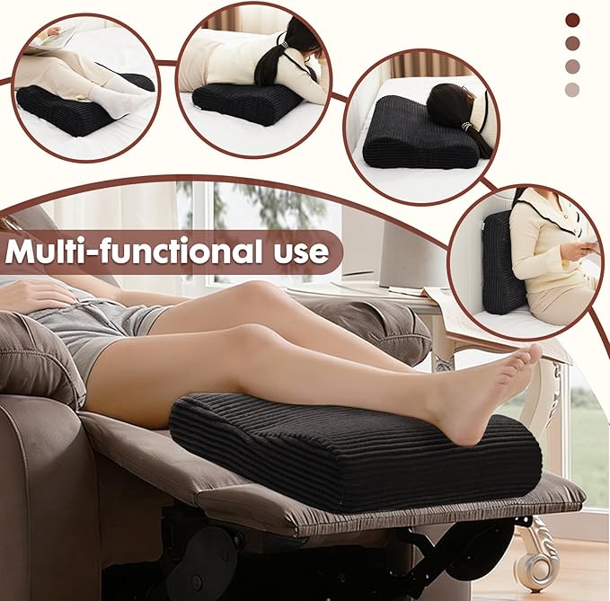 B Shape Corduroy Recliner Foot Pillow, Foam Extra Large Foot Rest Cushion with Adjustable Straps, Suitable for Bed Chair Sofa Headrest Back Lumbar Leg Support Pillow (Black)