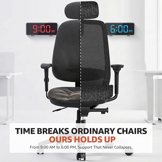 ErgoSift M2 Office Chair Ergonomic Desk Chair High-Back Mesh Desk Chair with Adjustable Lumbar Support and Headrest 4D Armrests for Long Hours Sitting Black