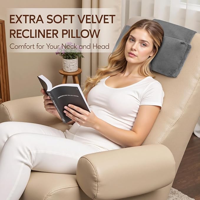 Neck Pillow for Recliner Chair, 14" Adjustable Recliner Pillow for Headrest, Soft Velvet Non-Slip Head Pillow for Recliner, Couch, Chair, Sofa