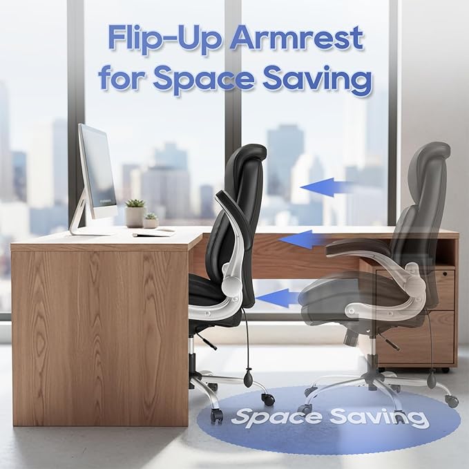 MALOL Office Chair Big and Tall- High Back Executive Office Chair- Ergonomic Home Computer Desk Chair with Padded Flip-up Arms, Adjustable Lumbar Support, Wide & Thick Seat for Adult-Black, Set of 2