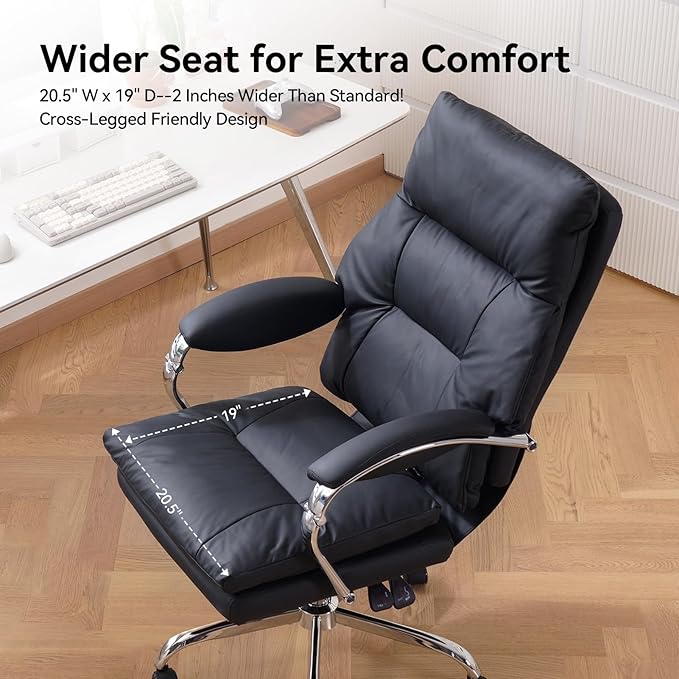 LEAGOO Office Chair with Foot Rest, Ergonomic Executive Office Chair with Arms, Reclining High Back PU Leather Comfy Swivel Computer Desk Chairs with Wheels (Inky‌)