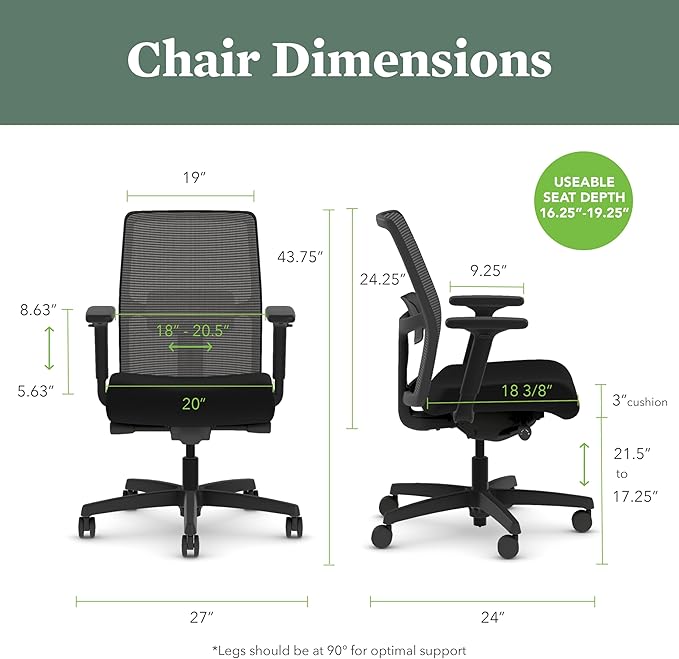 HON Ignition 2.0 Low Back Task Chair, Spectrum Mesh, Advanced Synchro-Tilt Control, Office Chair with Lumbar Support, Height and Width Adjustable Arms, Black Frame, Pear