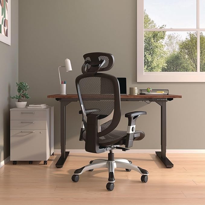 Alera Minerva Ergonomic Swivel Computer Desk Chair, Mesh Office Task Chair, Adjustable Seat, Arms, Headrest, Supports Up to 275 lb, Black
