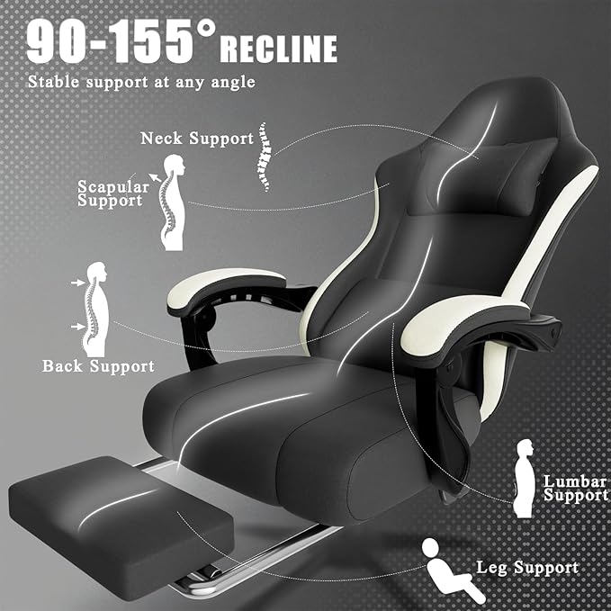 Gaming Chair, High Back Fabric Computer Chair with Pocketed Spring Cushion and Footrest, Height Adjustable Game Chair with Headrest and Lumbar Support (Beige & Black)