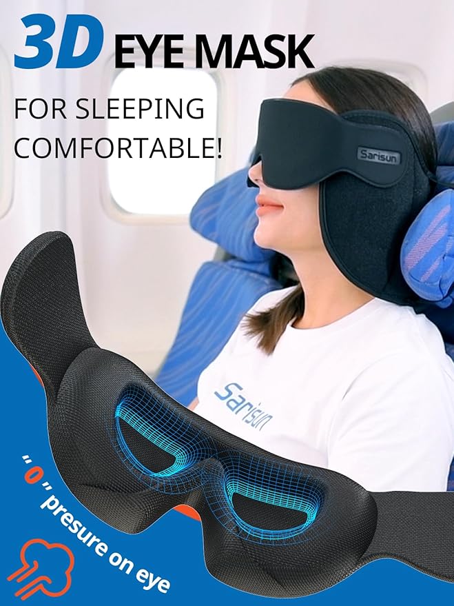 SARISUN Travel Pillow, Upgrade Airplane Pillow for Long Flight, 360° Support Headrest, Travel Neck Pillow Eye Masks for Sleep, Compact Airplane Travel Essentials, Stop Bobblehead, Mottled Grey
