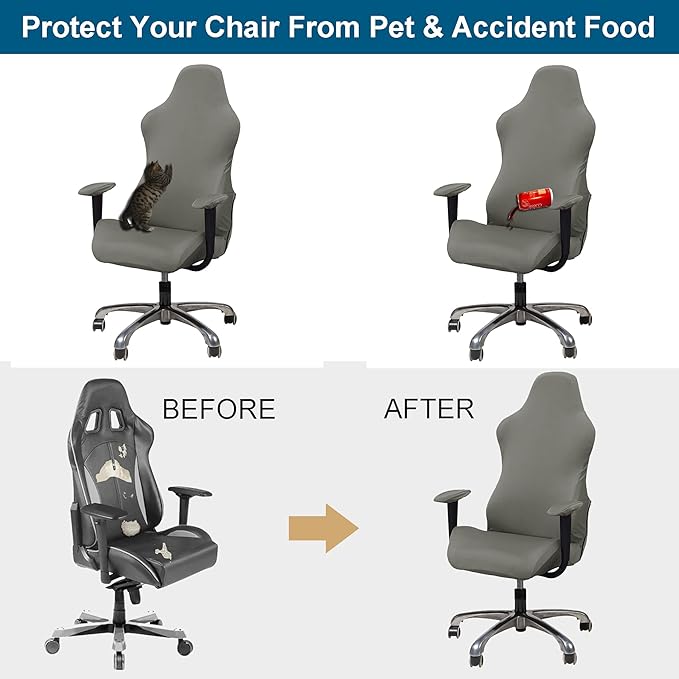 WOMACO Gaming Chair Slipcover Stretch Seat Chair Cover for Leather Computer Reclining Racing Ruffled Gamer Chair Protector (Gray, One-Size)