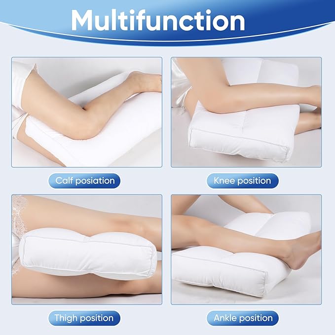 MINUPWELL Knee Pillow for Side Sleepers, 6 Inch Height Between Leg & Under Knee Pillow for Back Sleepers - Leg Pillow with 1200G 7D High Suppot Alternative for Relieving Leg, Back, and Knee Pain