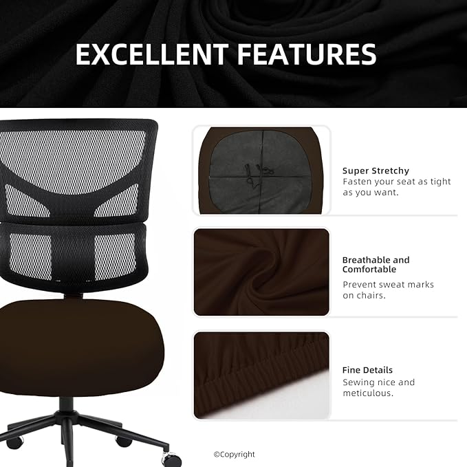 DIVA EN CAMINO DEC Stretchable Desk Office Chair Seat Cushion Covers - Universal Spandex Computer Chair Slipcover - Removable Washable Cushion Protectors for Dogs, Cats, Pets (Brown)