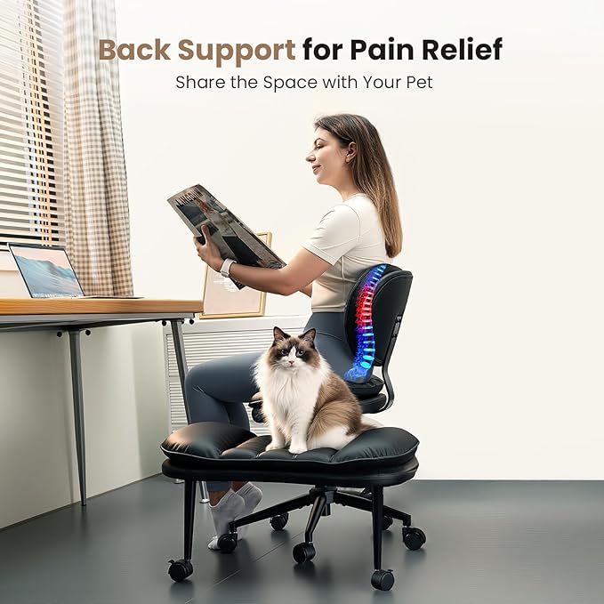 Cross Legged Office Chair, Ergonomic Cloud Criss Cross Desk Chair, Meditation Chair with Wheels, Height Adjustable Seat for ADHD, Wide Kneeling Chair with Back Support, Black