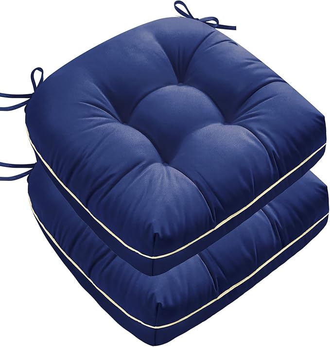 1 MIDDLE ONE Outdoor Chair Cushions Set of 2, Outdoor Cushions for Patio Furniture and Wicker Chair, Memory Foam Patio Seat Cushion Pads with Ties, 19 x 19 Inch (Blue)
