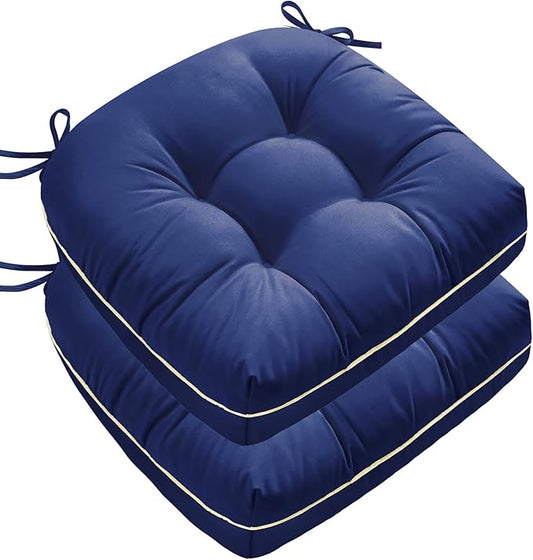 1 MIDDLE ONE Outdoor Chair Cushions Set of 2, Outdoor Cushions for Patio Furniture and Wicker Chair, Memory Foam Patio Seat Cushion Pads with Ties, 19 x 19 Inch (Blue)