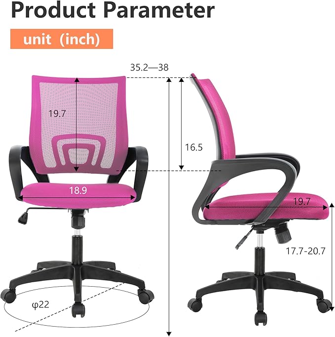 PayLessHere Home Office Chair - Adjustable Ergonomic with Lumbar Support, Armrest, High Density Mesh, 360 Degree Swivel (Pack of 2, Pink)