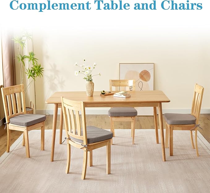 IASEAHK Chair Cushions for Dining Chairs Set of 4, Non Slip Kitchen Chair Pads, 17" x 16" x 2", Indoor Dining Chair Cushions with Ties, D-Shaped Seat Cushions for Kitchen Chairs, Light Brown