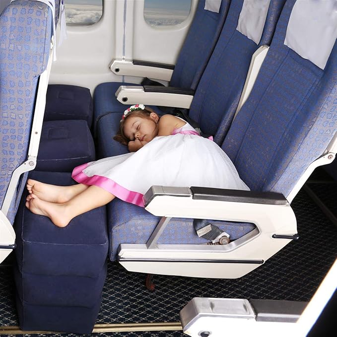 Inflatable Travel Foot Rest Pillow, Adjustable Height Leg Rest Pillow for Cars, Home, Office, Trains, Airplane, Make a Flat Bed for Baby, Kids, Toddlers, with 2in1 Storage Bag (1 Pack)