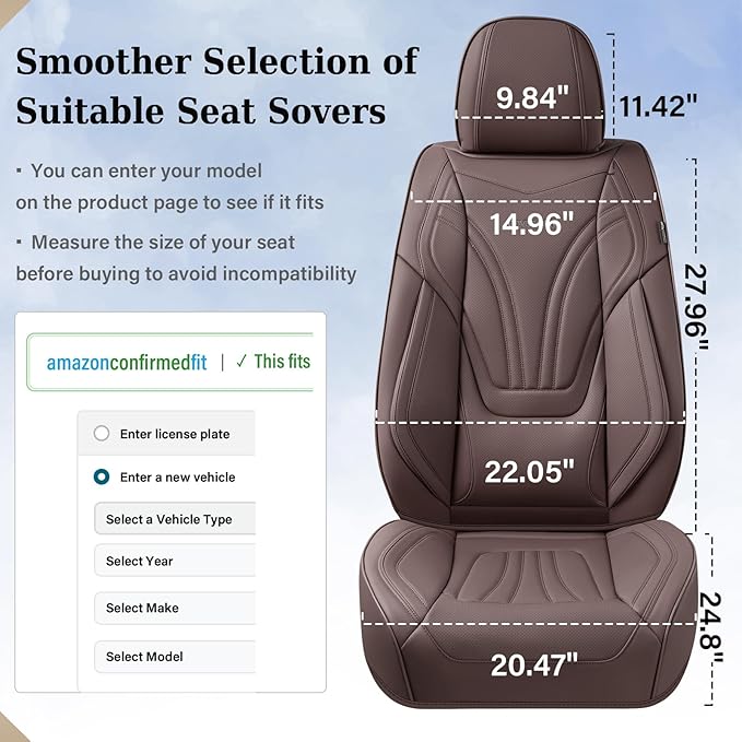 Coverado Car Seat Covers Full Set, 5 Piece Car Seat Protector with Lumbar Support & Removable Headrest, Breathable Leather Front Rear Seat Cushion Universal Fit for Truck Automotive Brown