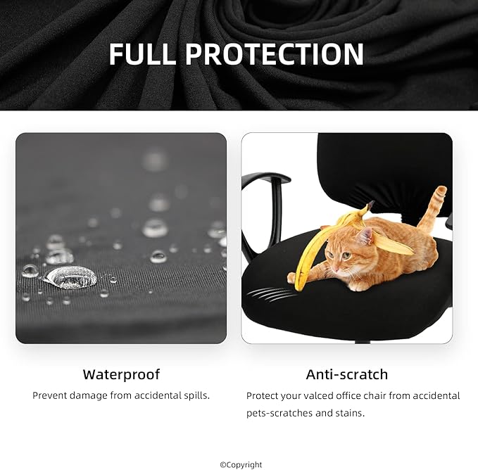 Water-resistant Stretchable Computer Chair Covers - Washable Rotating Backrest and Seat Protectors for Pets - Black