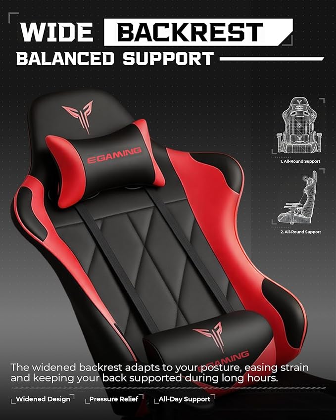 GTPLAYER Gaming Chair, Big and Tall Video Game Chair with High Back PU Leather, Home Office Ergonomic Computer Chair with Footrest, Adjustable Height, 360° Swivel Wheels for Adults and Teens