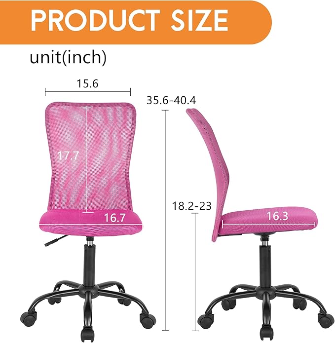 FDW Home Office Chair Mid Back Mesh Desk Chair Armless Computer Ergonomic Task Rolling Swivel Chair Back Support Adjustable Modern with Lumbar Support (Pack of 3, Pink)