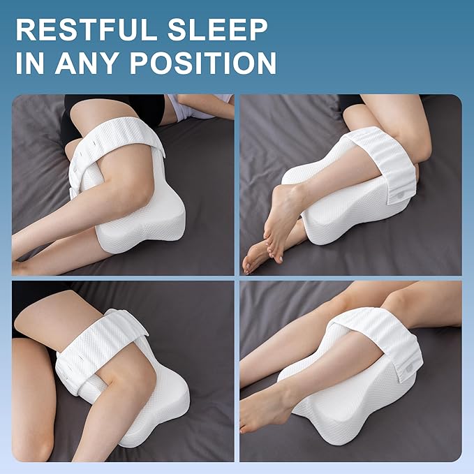 UJPFEO Knee Pillow for Side Sleepers,Leg Pillows for Sciatica,Knees,HIPS,Joints Between Legs,Back Pain Relief When Side Sleeping Spine Alignment Support for Knee Surgery Recovery,Removable Strap