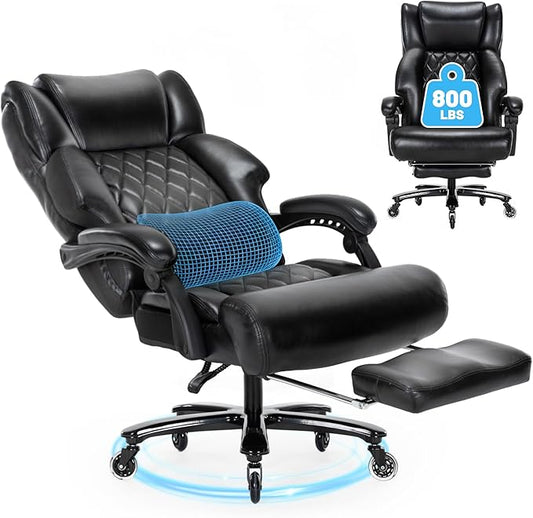 800LBS Big and Tall Office Chair with Foot Rest, Heavy Duty Executive Reclining Chair for Heavy People, Extra Wide Seat and Mobile Lumbar,High Back Large Computer Desk Chair for Home Office