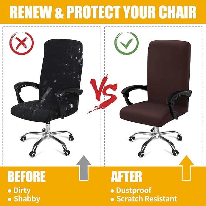 Smiry Stretch Printed Office Computer Chair Covers, Universal Desk Rotating Chair Slipcovers Removable Washable, Soft Fit Anti-Dust Spandex Protector Cover with Zipper, Brown and White