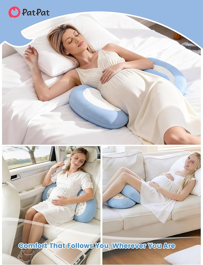 PATPAT Pregnancy Pillow for Sleeping, Maternity Pillow with Removable Cooling Cover, Support for Back, Belly and Hips, Portable Travel Wedge Pillow for Pregnant Women with Adjustable Small Pillow