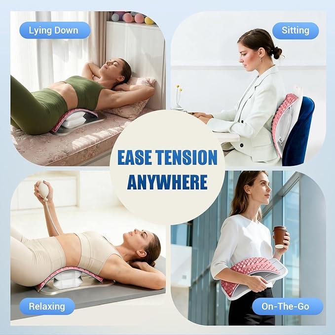 Back Stretcher for Lower Back Pain Relief, Adjustable Lumbar Support Board with Acupressure Points, Back Stretcher Board for Scoliosis, Spine Decompression Support(Pink)