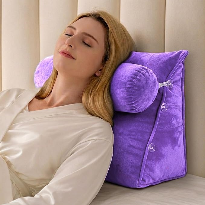 Cheer Collection Reading Wedge Pillow - Adjustable Wedge Reading Pillow with Neck Support, Hollow Fiber-Filled Backrest Pillow for Reading, Gaming, and TV Watching, Purple