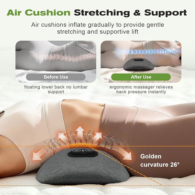 3 in 1 Electric Lumbar Support Pillow with Heat, Vibration & Traction – Adjustable Triple Fusion Back Massager for Lower Back & Sciatica Pain Relief, Deep Tissue Relaxation, Memory Foam Cushion