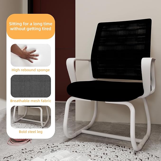 Minimalist Modern Office Chair with Metal Frame – Breathable Mesh Backrest, Ergonomic Support, Comfortable Seat Cushion for Home & Office Use (White+Black)