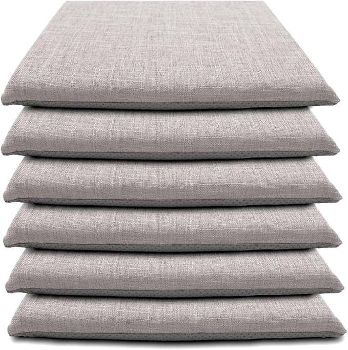 Lifup 6 Pack Chair Cushion Memory Foam Pads, Square Non-Slip Thick Dining Chair Cushions with Ties and Removable Cover for Home Office Restaurant Chair Pads Grey 16 x 16 Inch