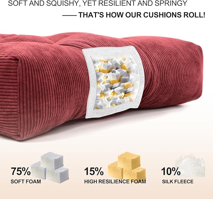 Lokex Rocking Chair Cushion Only,Tufted Non-Slip Comfortable Rocking Chair Cushions Indoor with Ties,Striped Rocking Chair Pads (Burgundy-S2064-10, 21x17/17x17)