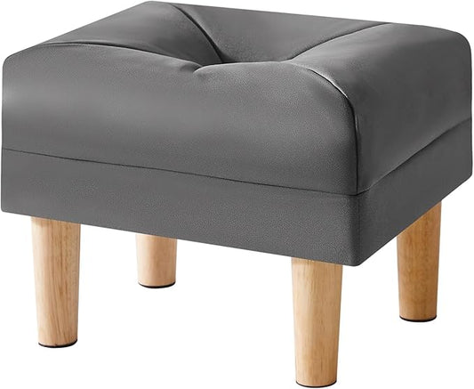 YMYNY Small Footstool Ottoman, Faux Leather Footrest with Sponge Padded Seat, Step Stool for Sofa, Bedroom, Living Room, Entryway, Change Shoes Stool 15.75" D × 11.42" W×12.6" H Dark Grey UHBD040BG