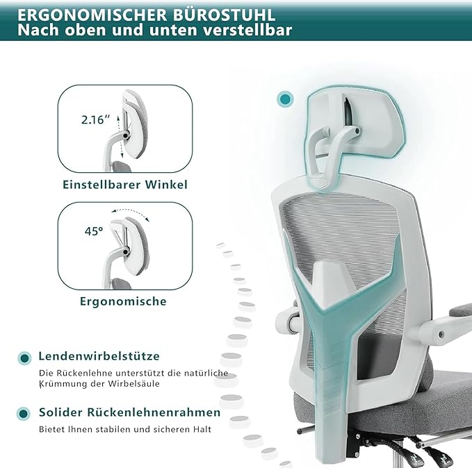 Simple Deluxe Home Office Desk Chair with Footrest, High-Back Mesh Rolling Swivel Reclining Chairs with Wheels, Comfortable Headrest, Lumbar Support, Comfy Arms