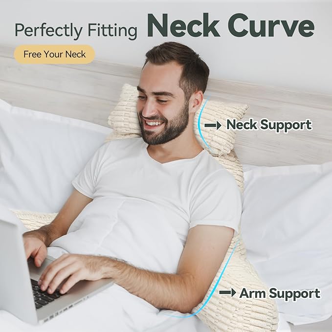 24" Large Reading Pillow with Detachable Neck Roll for Sitting in Bed Adult, Back Pillow with Blanket for Couch Bed Rest, Reading, Watching TV, Gaming