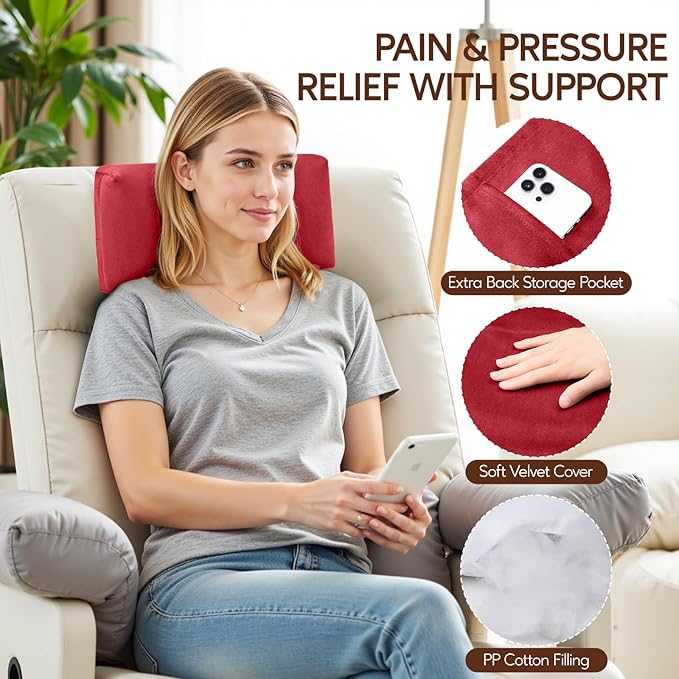 Neck Pillow for Recliner Chair, 14" Adjustable Recliner Pillow for Headrest, Soft Velvet Weighted Back Non-Slip Head Pillow for Couch, Chair, Sofa