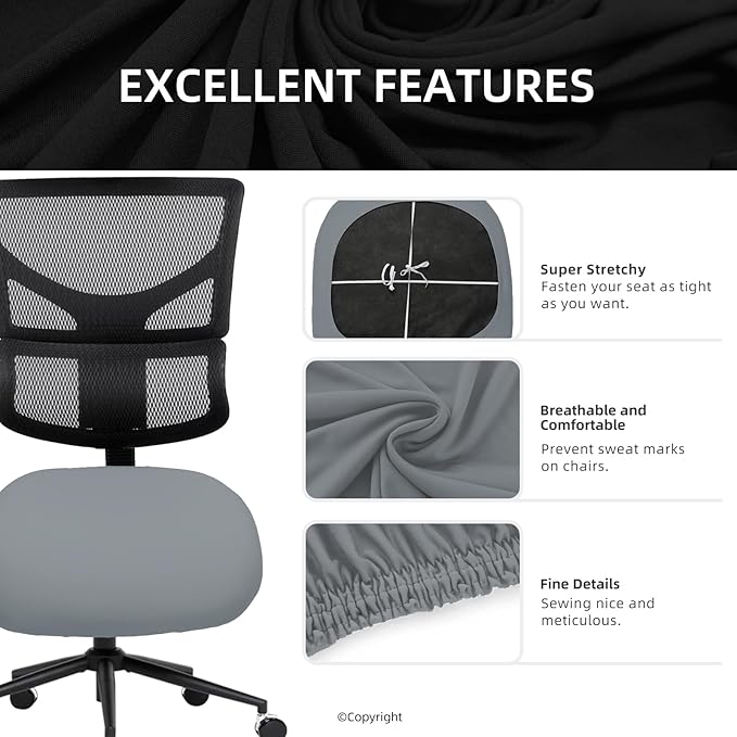 DIVA EN CAMINO DEC Stretchable Desk Office Chair Seat Cushion Covers - Universal Spandex Computer Chair Slipcover - Removable Washable Cushion Protectors Anti-Scratch for Dogs, Cats, Pets, Mid Gray