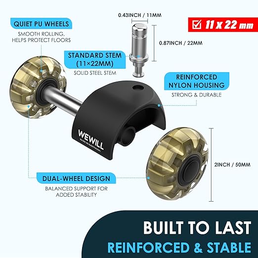 WEWILL Office Chair Wheels, Rubber Replacement Caster Heavy Duty Wheels for Computer Desk Chair to Replace Office Chair mats, Protect Hardwood Floors and Carpet, Set of 5 Glod