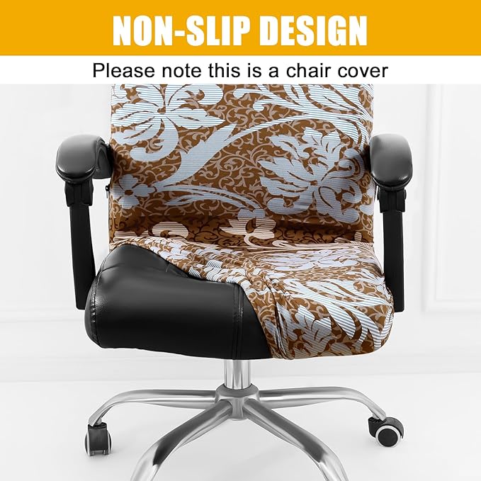 Smiry Stretch Printed Office Computer Chair Covers, Universal Desk Rotating Chair Slipcovers Removable Washable, Soft Fit Anti-Dust Spandex Protector Cover with Zipper, Brown and Blue