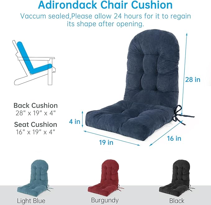 Rocking Chair Cushions Set - Non-Slip Adirondack Chair Cushions with Ties Indoor/Outdoor Rocking Chair Pad for Living Room, Bedroom, Balcony, Office