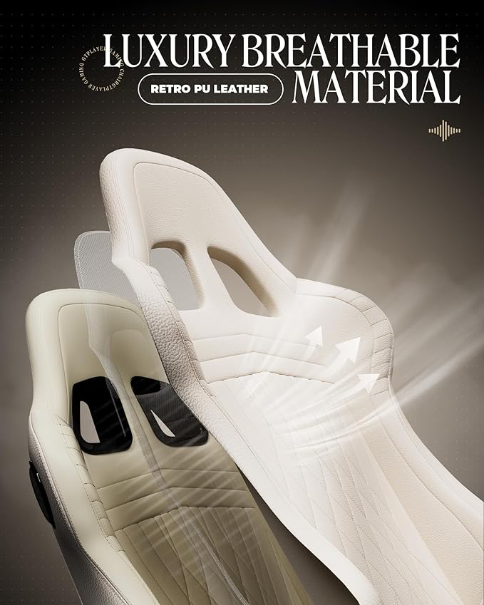 GTPLAYER Gaming Chair for Adults, Ergonomic Computer Game Chairs with Speakers, Footrest & Linkage Armrest, Reclining High Back Silla Gamer for Home Office, Ace Pro, Off-White