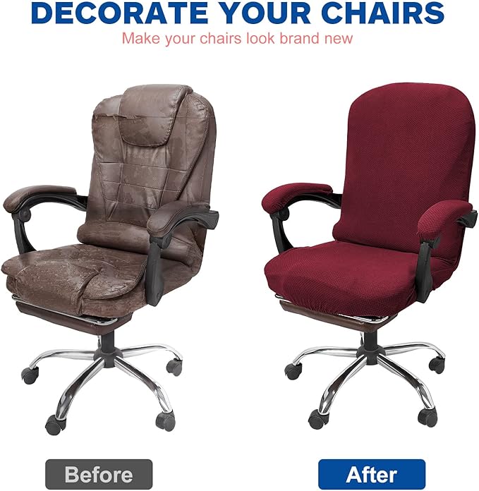 NeColorLife Office Chair Cover,Computer Seat Cover with Armrest Covers, Stretchable Jacquard Desk Chair Slipcover for High-Back Rotating (Large Size,Wine Red)