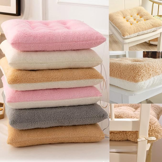 Comfortable Square and Round Artificial Lambswool Chair Pads,Soft Fluffy Chair Seat Cushion Plush Cushions Seat Pad for Home Office Meditation (14 inch(35cm), Square-Brown)