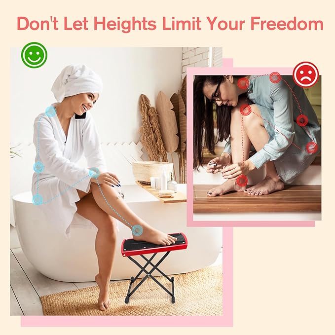 Subay Pedicure Foot Rest, 6-Height Adjustable Non-Slip Foot Stand for Easy Home Pedicures, Red