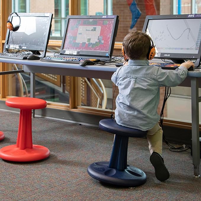 KORE Design Wobble Stool Chair, Girls + Boys Kid Desk Stools, Ergonomic Small Office Chairs, Flexible Seating for Active Child, ADD/ADHD, Classroom, School, Home, Kids (14in), Age 6-7 yrs, Red