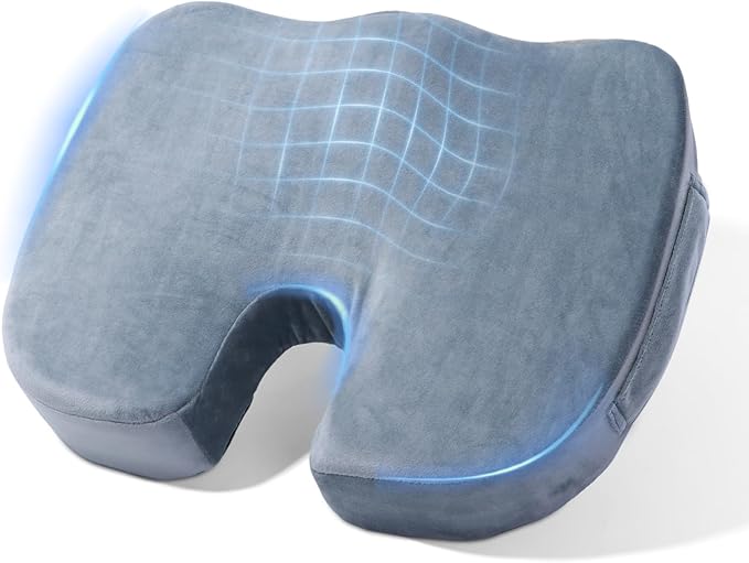 Car Seat Cushion, Memory Foam Cushion for Wheelchair, Cars, Desk, Gaming & Office Chairs, Ergonomic Pad for Tailbone Pain Relief Sciatica & Back Support, Non Slip, Grey