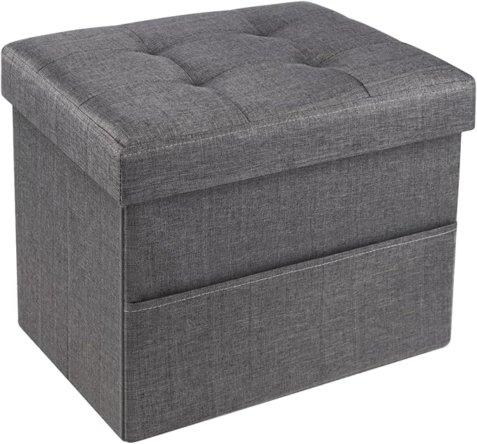 Storage Ottoman,Folding Ottomans with Storage,Linen Ottoman Foot Rest with Pocket,Foot Stool with Thicker Foam Padded for Living Room,Bedroom,Office,Dorm,287 lb Load Capacity,17x13x13in,Grey