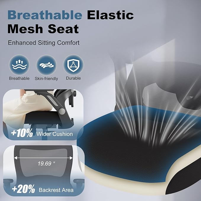 Ergonomic Office Chair, Home Computer Chair with 3D Adjustable Headrest and 4D Flip-Up Armrests, Adjustable Lumbar Support, Suitable for Office and Study, 10PC, Black