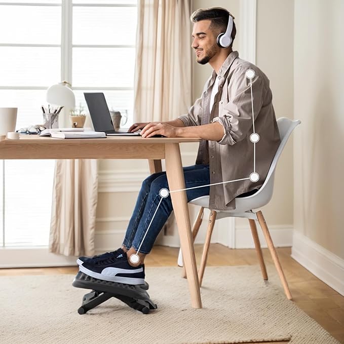 Adjustable Footrest with Massage Texture and Roller, Foot Rest for Under Desk at Work, 3 Height Adjustment Ergonomic Foot Stool and 30 Degree Tilt Angle for Office & Home, Black
